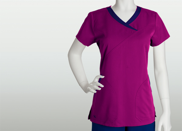 Barco Uniforms Women's NRG 2 Pocket Color Block Mock Wrap Solid Top